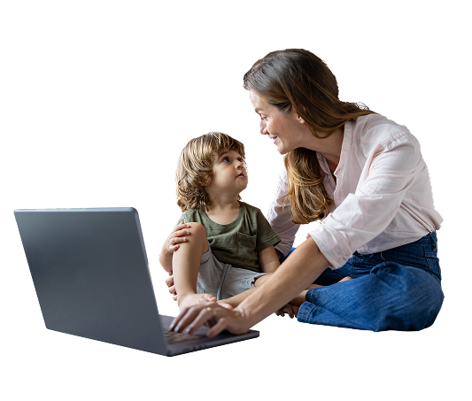 Woman and daughter on computer